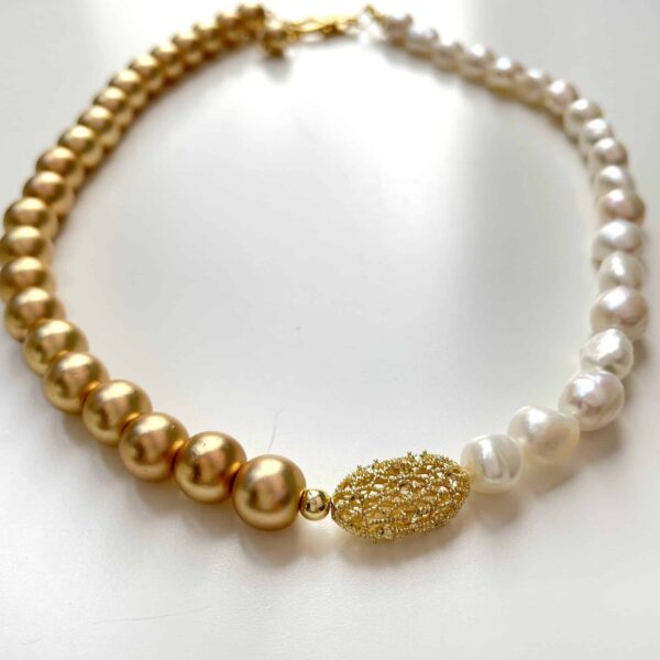 Baroque Pearl Gold Hematite Necklace,