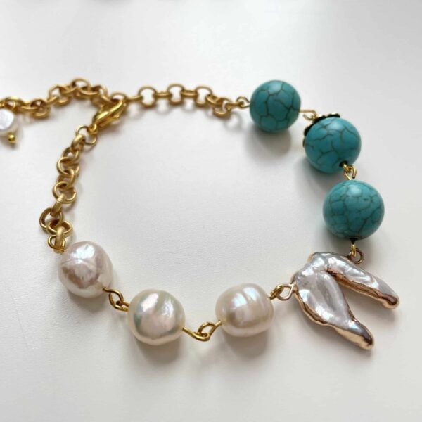 Baroque Pearl Turquoise Gemstone Bracelet,