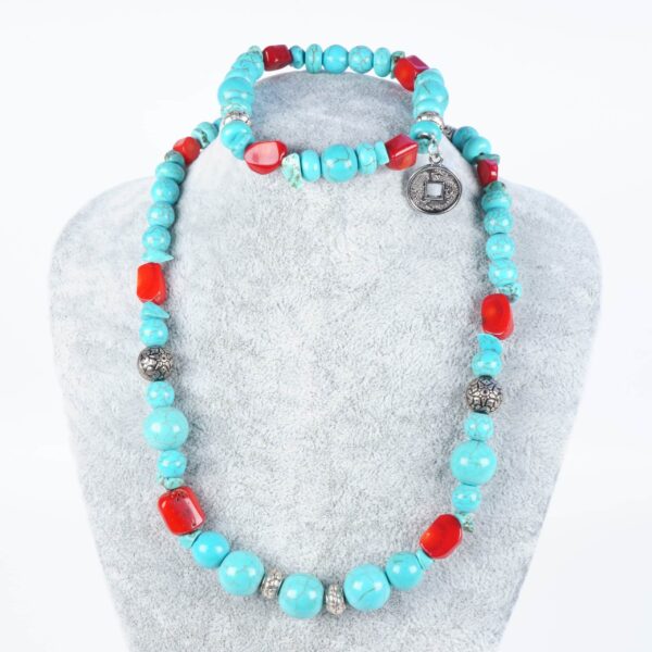 Blue Red Coral Gemstone Set