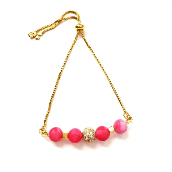 Pink Agate Gold Hematite Bracelet