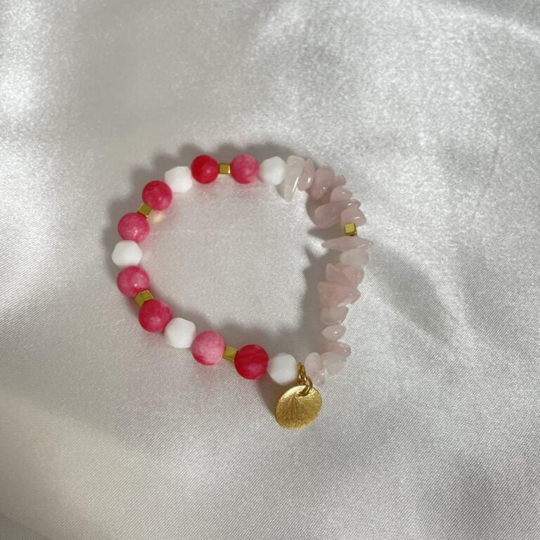 Pink Agate White Jade Rose Quartz  Bracelet