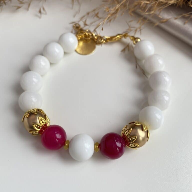 White Jade Pink Agate Bracelet