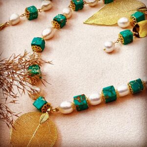 Baroque Pearl Green Turquoise Necklace