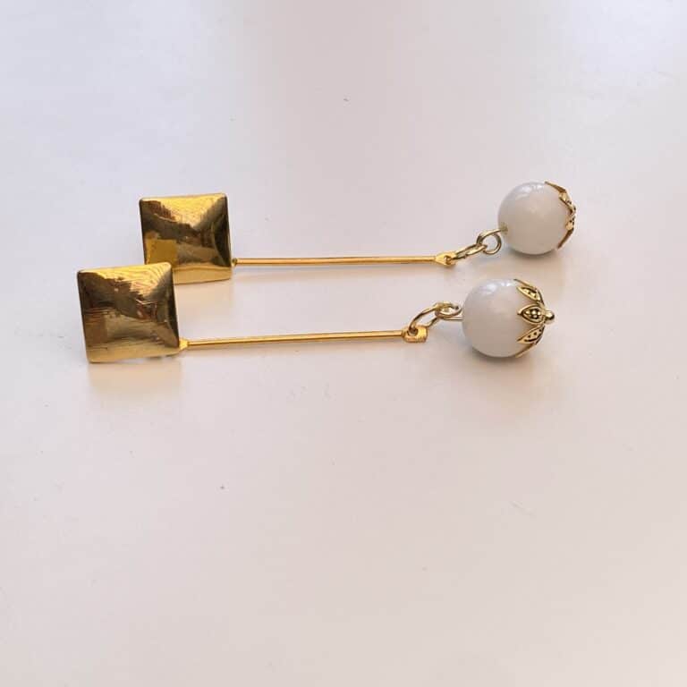 White Jade Gold Earring