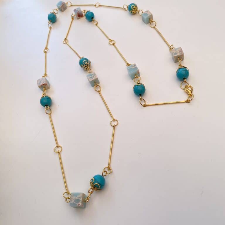 Long Necklace Turquoise Aquamarine Gemstones