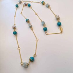 Long Necklace Turquoise Aquamarine Gemstones