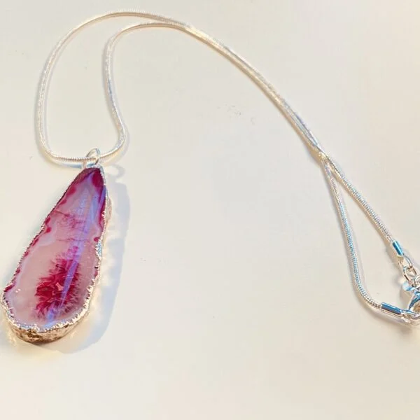 Pink Agate Silver Necklace