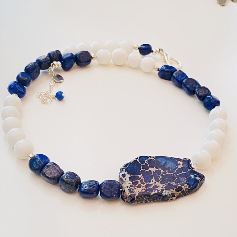 Lapis Lazuli white Jade Necklace
