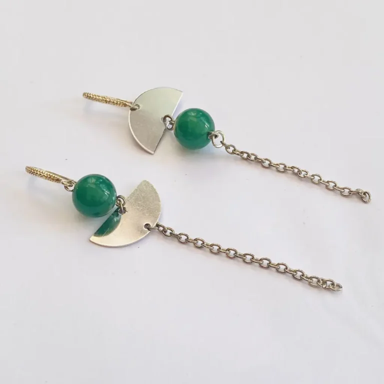Green Jade Silver Earring