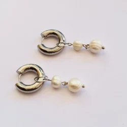 Fresh Pearl Silver Hoop Earring
