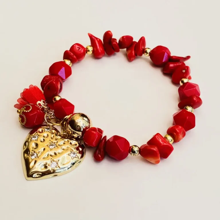 Red Coral Onyx Gemstone Bracelet