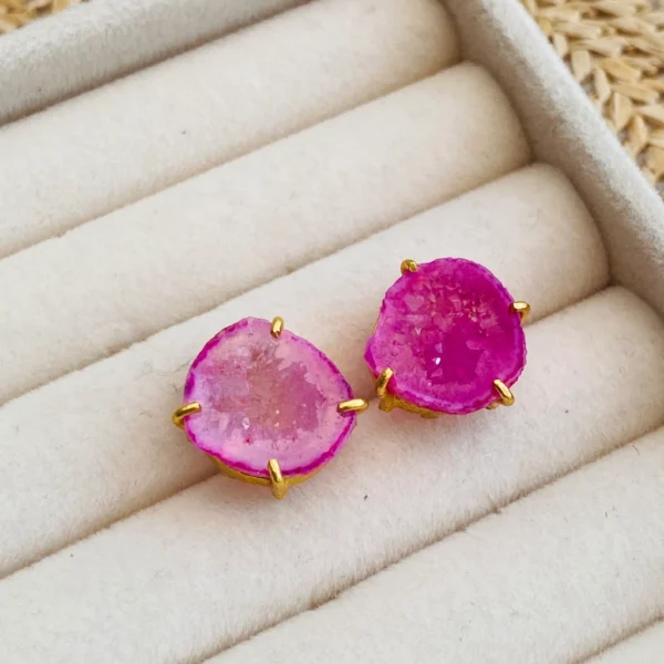 Pink Geode Crystal Earring