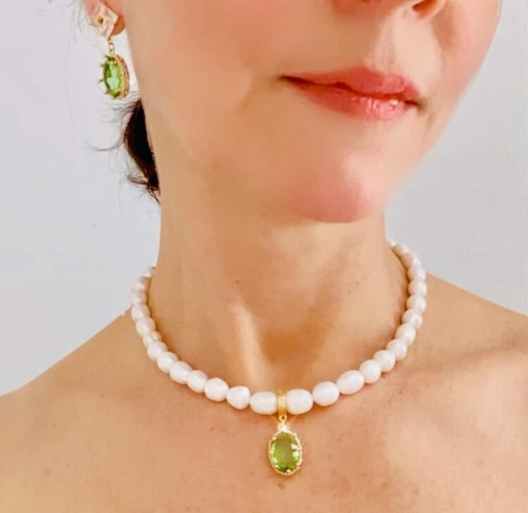 Baroque Pearl Green Jade Drop Set 1