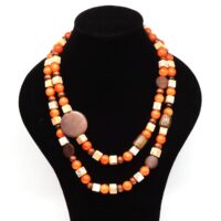 Chalcedony Gemstone and Wooden Long Necklace