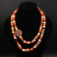 Chalcedony Gemstone and Wooden Long Necklace