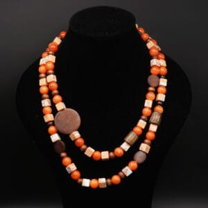 Chalcedony Gemstone and Wooden Long Necklace