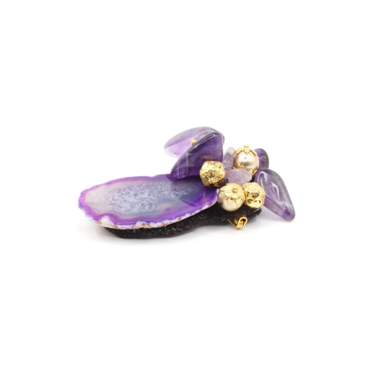 Natural Gemstone Amethyst Brooch Art