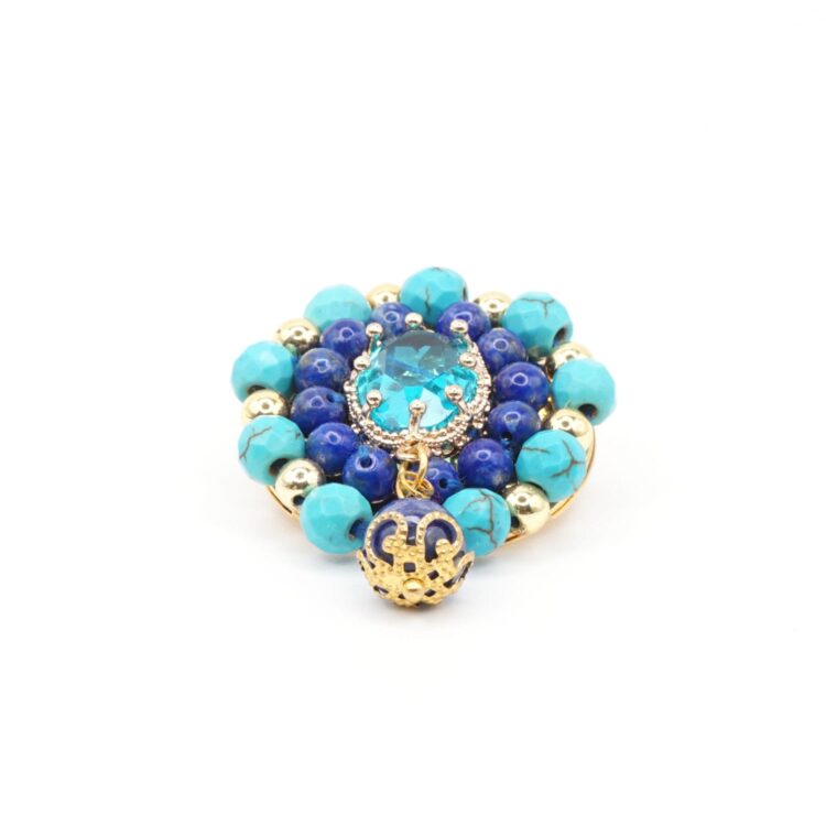 Natural Turquoise Lapis Lazuli Gemstone Brooch Art