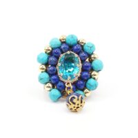 Natural Turquoise Lapis Lazuli Gemstone Brooch Art