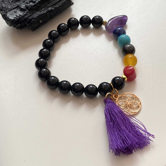 Gemstone Chakra Healing Black Bracelet