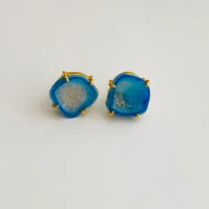 Geode Crystal  Blue Earring