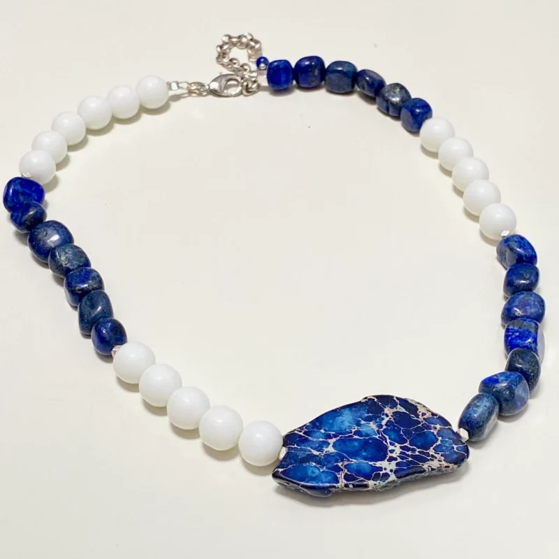 Lapis Lazuli white Jade Necklace