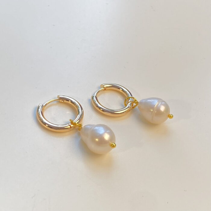 Pearl Drop Hoop Earrings