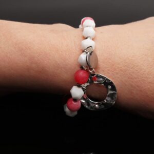 Pink Agate White Jade Silver Hematite Bracelet - 750px