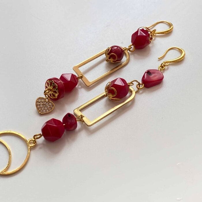 Red Coral Gold Long Earring 1