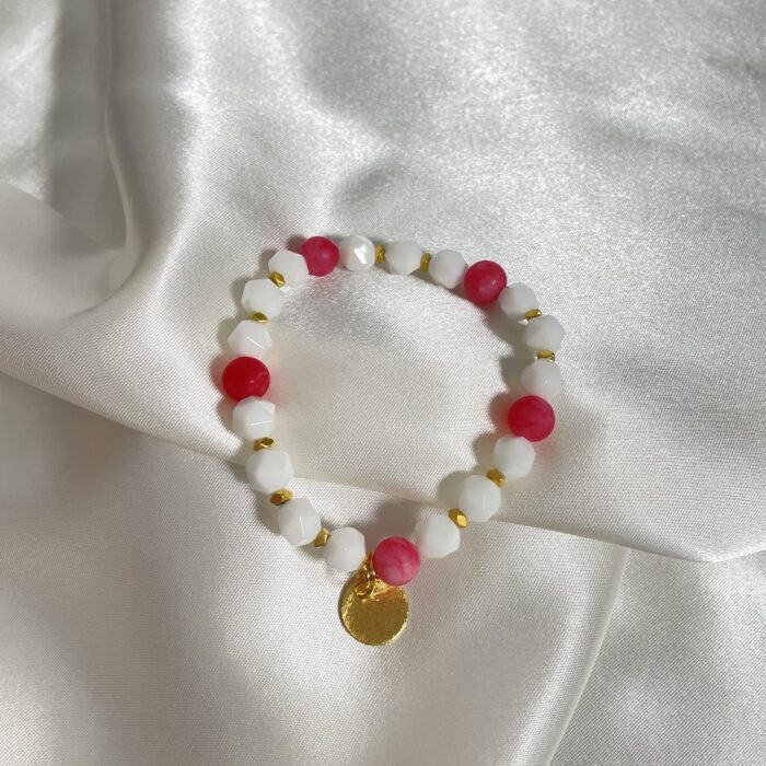 Rose Agate White Jade Gold Hematite Bracelet