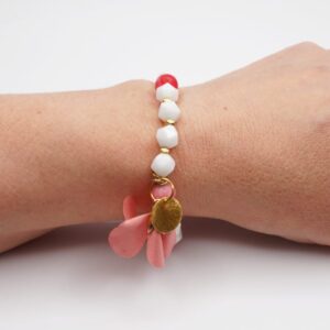 Rose Agate White Jade Gold Hematite Bracelet v2