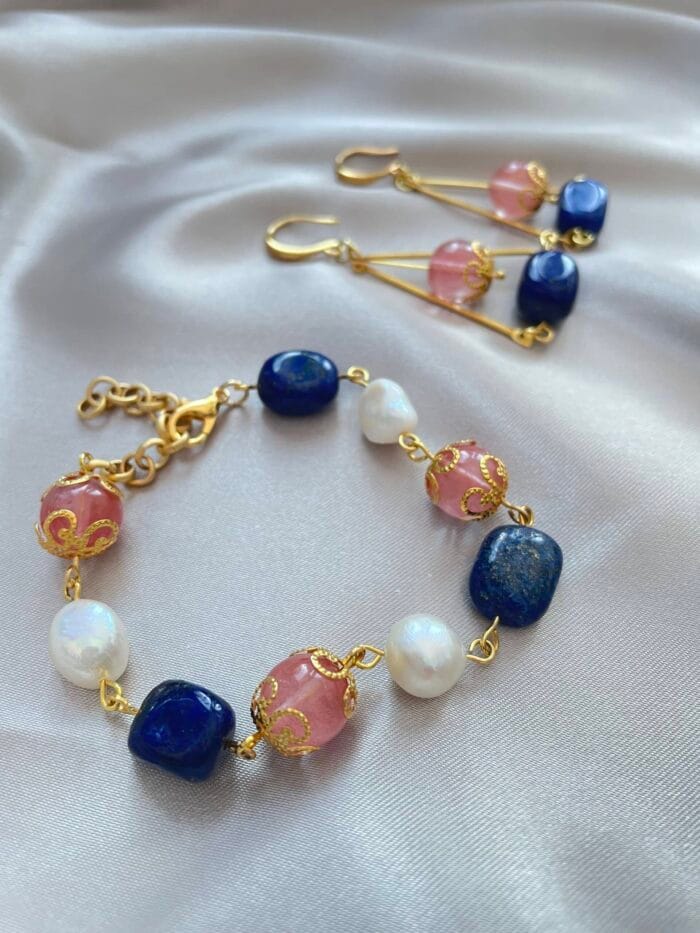 Rose Quartz Lapis Lazuli Earring 1