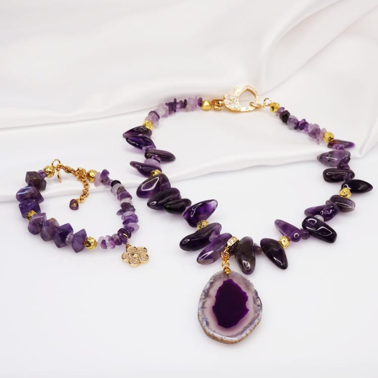 Unique Elegant Amethyst Pendant Jewellery Set