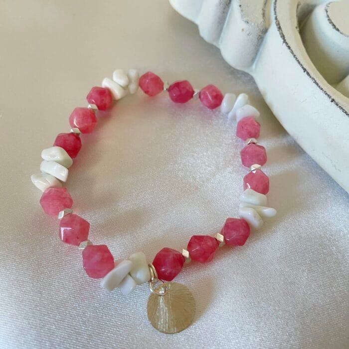 White Jade Rose Quartz Silver Hematite Bracelet