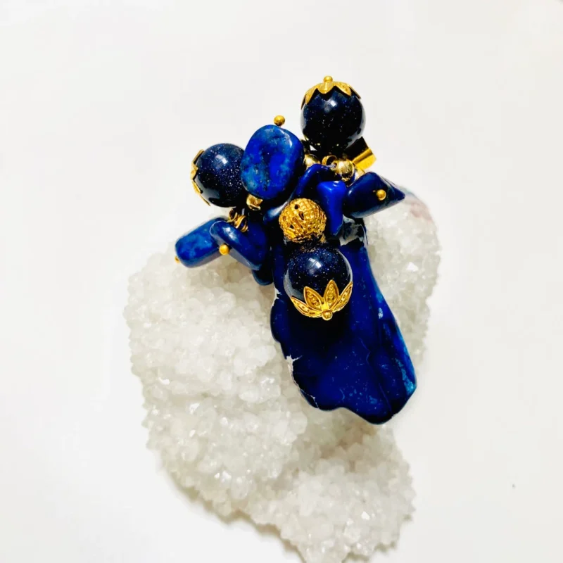 Natural Lapis Lazuli Gemstone Brooch Art