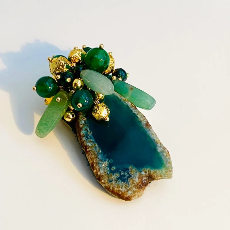 Natural Agate Gemstone Brooch Art