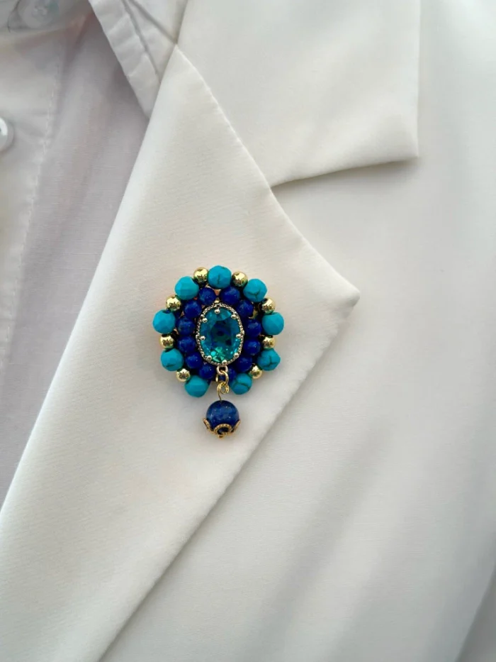 Turquoise Lapis L Brooch