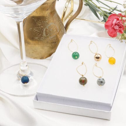 6 Luxury Beads Natural Gemstone Wine Charms, Tags, Markers, Gemstone Square Beads Wine Charms, Water Drop Shape Gold Plated Hoops, Gemstone Charms Wine Charm Set, Wine Gift, Gift, Gift Set, Glasses Charm Set, Charm Set, Wine Glass Markers.