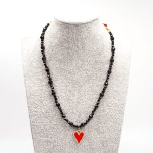 Black Onyx and Red Heart Zircon Pendant Necklace