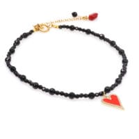 Black Onyx and Red Heart Zircon Pendant Necklace