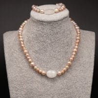 Rose Fresh Pearls Necklace and Bracelet Set