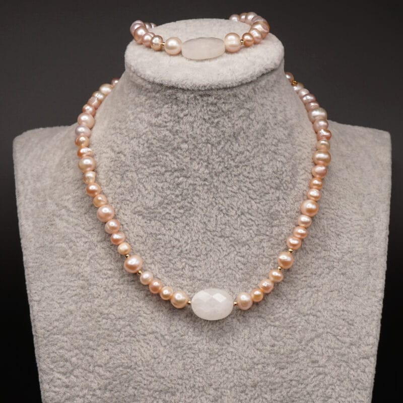 Rose Fresh Pearls Necklace And Bracelet Set