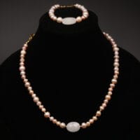 Rose Fresh Pearls Necklace and Bracelet Set