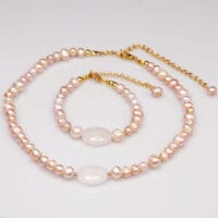 Rose Fresh Pearls Necklace and Bracelet Set