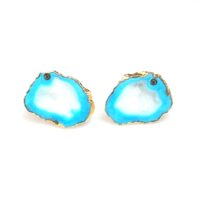 Blue Agate Gold Earrings Set