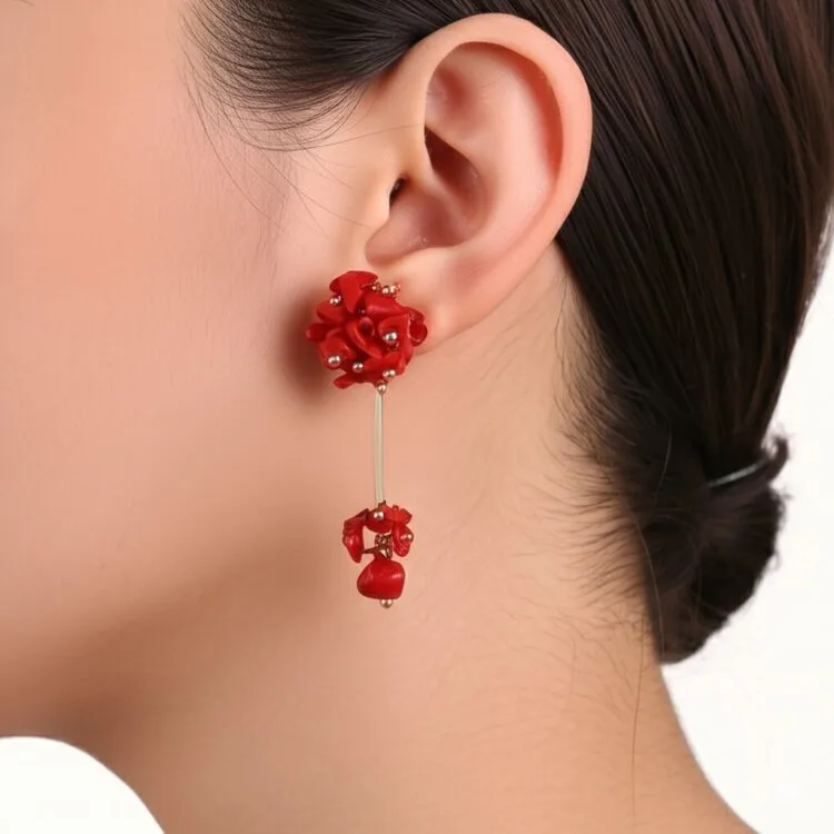 Red Coral Earrings 2 In 1